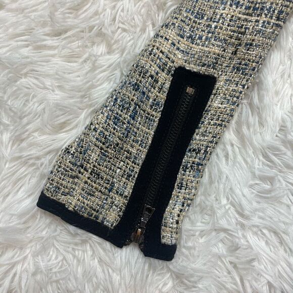 ANNE KLEIN Tweed Jacket Faux Leather Trim Size 10 Zip Up Blazer Office Workwear - Picture 3 of 10